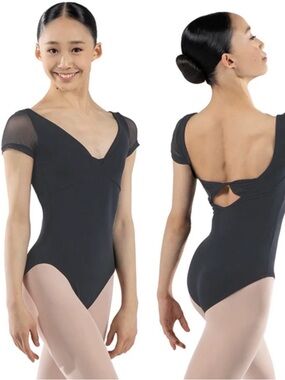 Nikolay Black Silvia Cap Sleeve Leotard